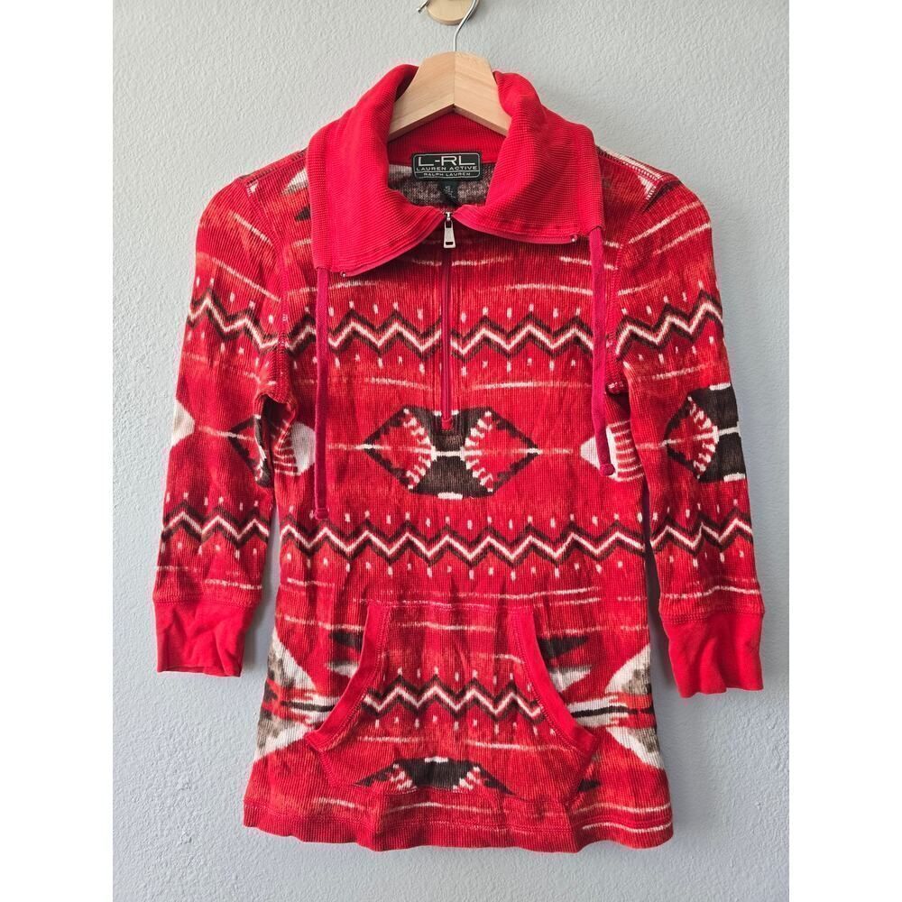 Lauren Active Ralph Lauren Red Tribal Print Zip Jacket XS – Vented Knit Winter